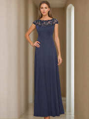 A Line Princess Jewel Neck Short Sleeves Floor Length Mother Of The Bride Dresses With Appliques