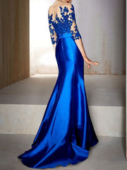 Mermaid Trumpet Jewel Neck Half Sleeves Floor Length Mother Of The Bride Dresses With Appliques Bow S