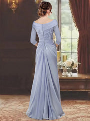 Sheath Column V Neck Half Sleeves Floor Length Plus Size Mother Of The Bride Dresses With Ruffles Appliques