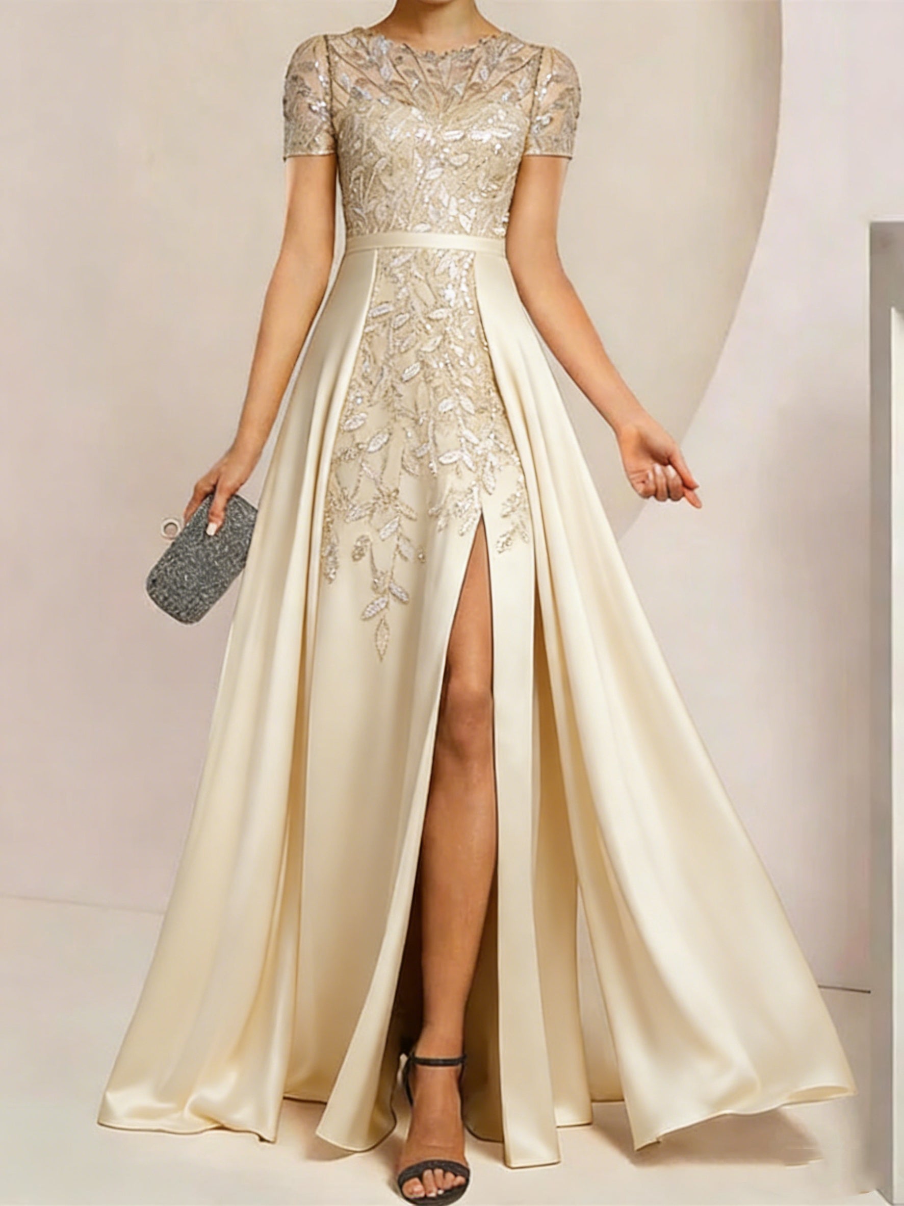 A Line Princess Scoop Floor Length Mother Of The Bride Dresses With Split Side Ruffles Sequins