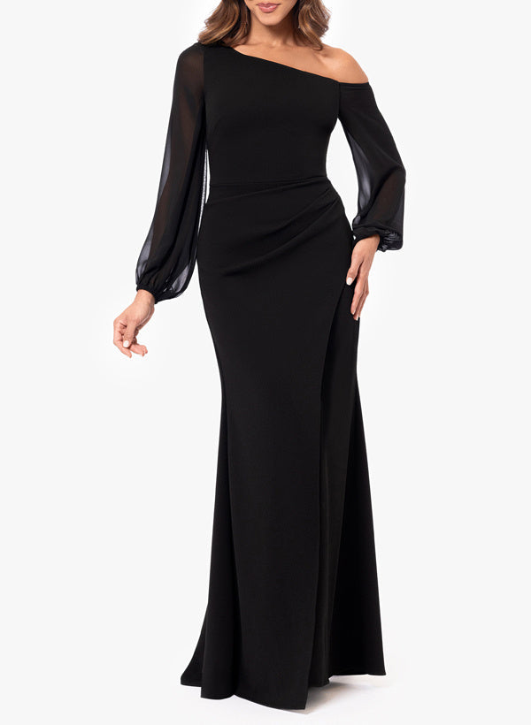 Trumpet Mermaid Asymmetrical Floor Length One Shoulder Long Sleeves Mother Of The Bride Dresses Chiffon