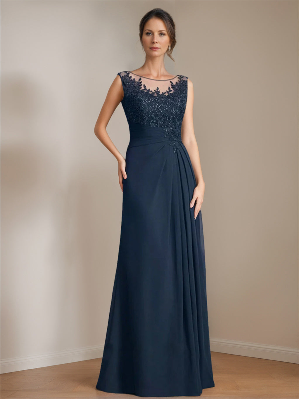 A Line Princess Scoop Floor Length Mother Of The Bride Dresses With Pleated Sequins