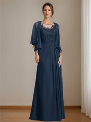 A Line Princess Scoop Floor Length Mother Of The Bride Dresses With Pleated Sequins