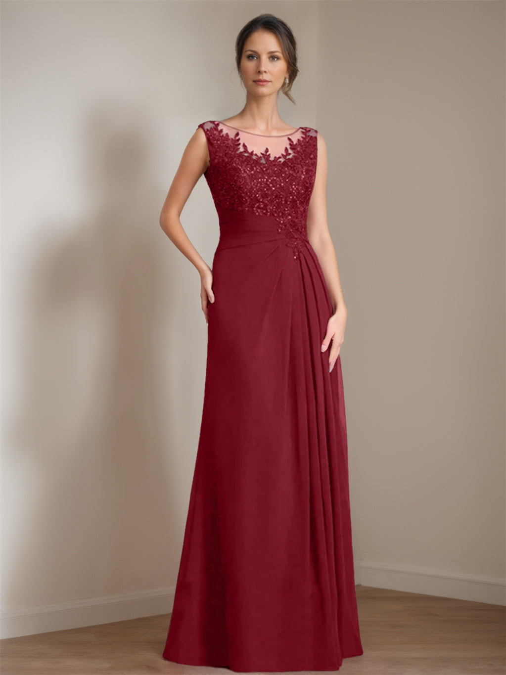 A Line Princess Scoop Floor Length Mother Of The Bride Dresses With Pleated Sequins