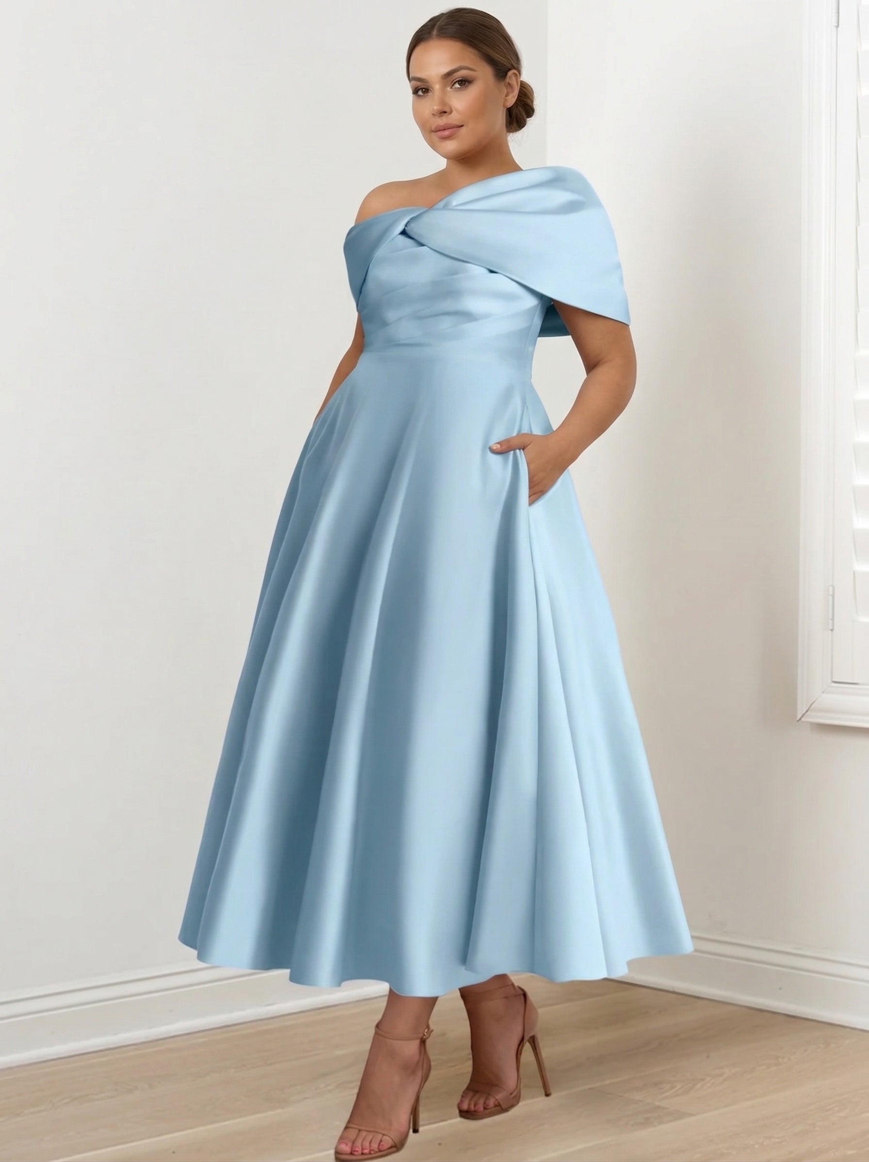 A Line Princess Off The Shoulder Sleeveless Ankle Length Plus Size Mother Of The Bride Dresses With Ruffles Bowknot
