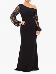 Mermaid Trumpet One Shoulder Floor Length Mother Of The Bride Groom Dresses With Applique