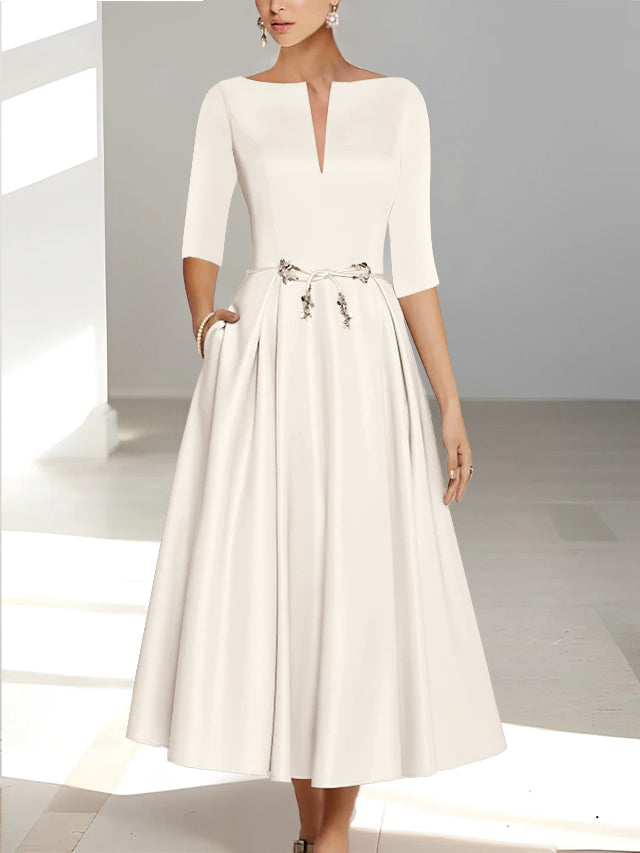 A Line Princess Half Sleeves Ankle Length Mother Of The Bride Dresses Groom With Pockets