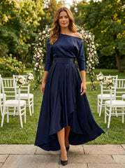 A Line Princess One Shoulder 3 4 Sleeves Asymmetrical Mother Of The Bride Groom Dresses