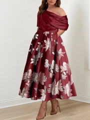 A Line Princess One Shoulder Printed Flower Plus Size Mother Of The Bride Dresses