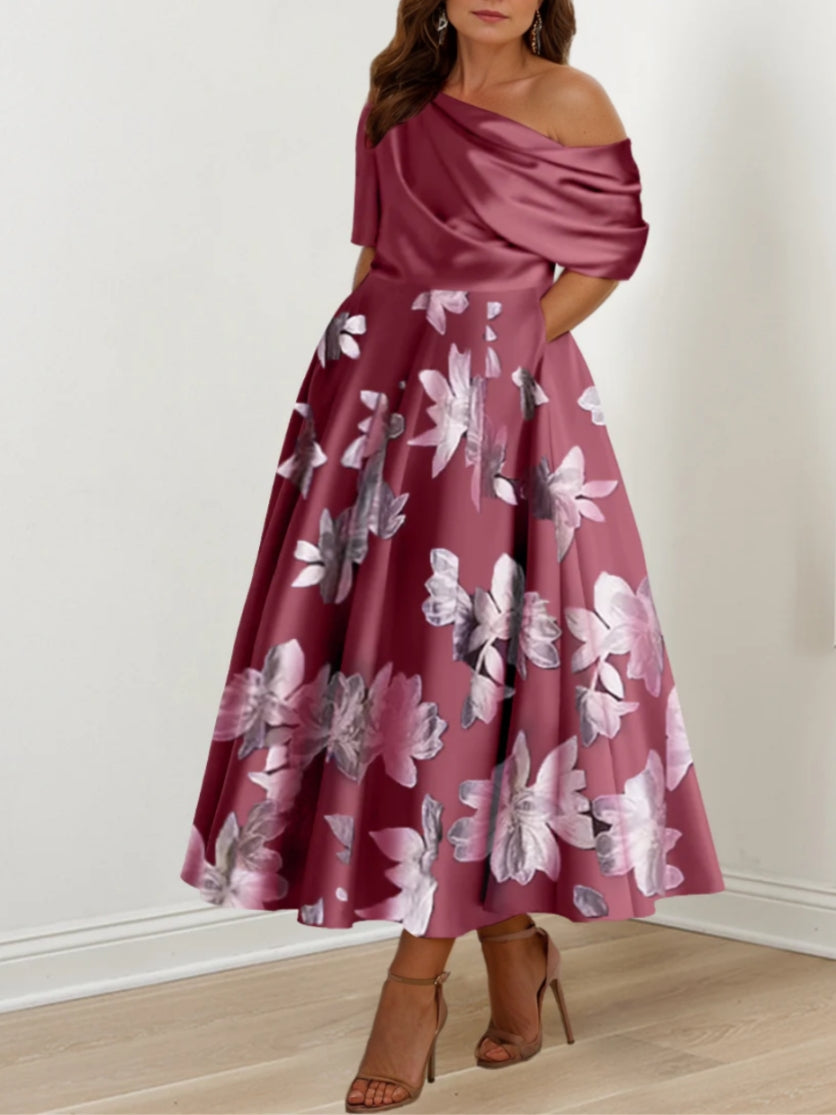 A Line Princess One Shoulder Printed Flower Plus Size Mother Of The Bride Dresses