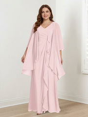 Sheath Column V Neck Sleeveless Floor Length Plus Size Mother Of The Bride Dresses With Wraps