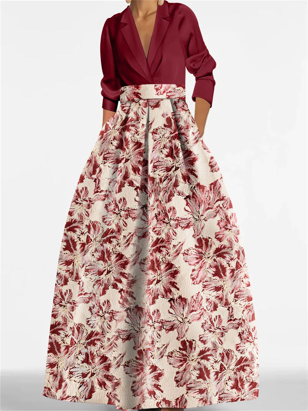A Line Princess Shirt Collar 3 4 Sleeves Printed Flower Mother Of The Bride Groom Dresses