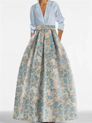 A Line Princess Shirt Collar 3 4 Sleeves Printed Flower Mother Of The Bride Groom Dresses