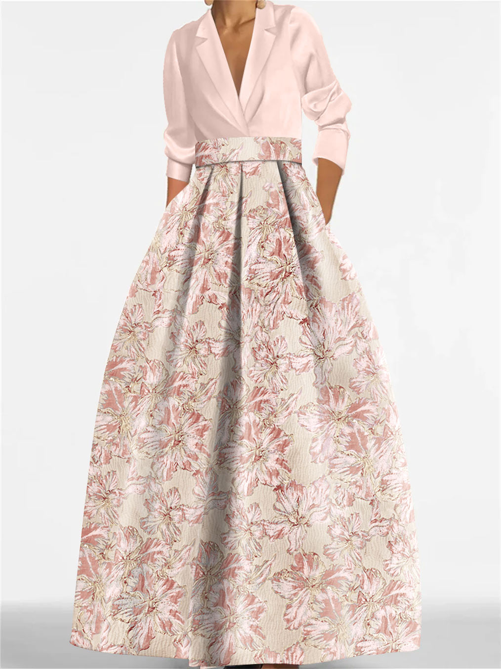 A Line Princess Shirt Collar 3 4 Sleeves Printed Flower Mother Of The Bride Groom Dresses