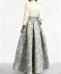 A Line Princess Shirt Collar 3 4 Sleeves Printed Flower Mother Of The Bride Groom Dresses