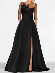A Line Princess Sweetheart 3 4 Sleeves Mother Of The Bride Dresses With Lace Flower High Split