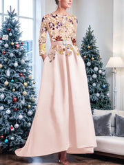 A Line Princess Scoop 3 4 Sleeves Asymmetrical Mother Of The Bride Dresses With Appliques Lace