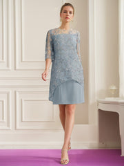 A Line Princess Scoop Neck Knee Length Mother Of The Bride Dresses With Appliques