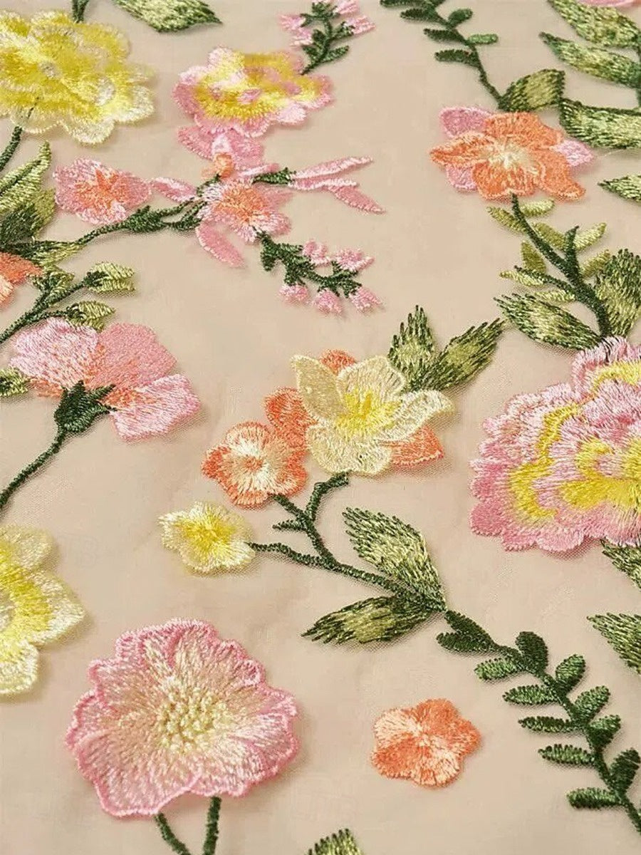 A Line Princess V Neck Short Sleeves Floral Mother Of The Bride Dresses With Embroidery