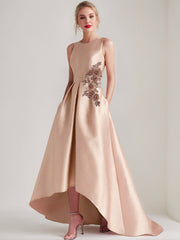 A Line Princess Scoop Sleeveless Asymmetrical Mother Of The Bride Groom Dresses With Appliques Pocket