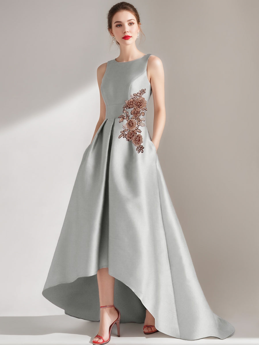 A Line Princess Scoop Sleeveless Asymmetrical Mother Of The Bride Groom Dresses With Appliques Pocket