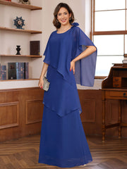 A Line Princess Short Sleeves Floor Length Mother Of The Bride Dresses With Ruffles Flower