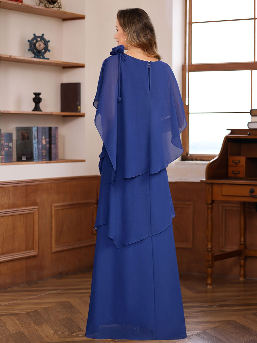 A Line Princess Short Sleeves Floor Length Mother Of The Bride Dresses With Ruffles Flower