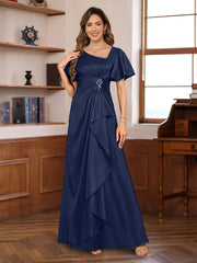 A Line V Neck Short Sleeves Floor Length Luxurious Mother Of The Bride Dresses With Beadings Sequins