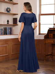A Line V Neck Short Sleeves Floor Length Luxurious Mother Of The Bride Dresses With Beadings Sequins