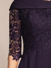 A Line Princess V Neck Half Sleeves Tea Length Mother Of The Bride Groom Dresses With Lace Appliques