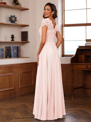 A Line Princess V Neck Short Sleeves Pleated Mother Of The Bride Groom Dresses With Ruffles Appliques