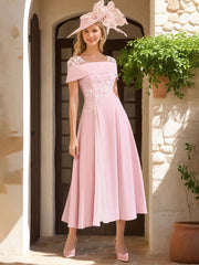 A Line Princess Square Neck Short Sleeves Mother Of The Bride Dresses With Ruffles Appliques