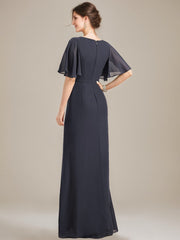 A Line Princess Jewel Neck Ruched Floor Length Mother Of The Bride Dresses With Ruffles Crystals Beads