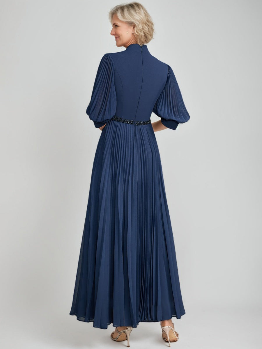 A Line Princess Queen Anne Neckline Ankle Length Pleated Mother Of The Bride Dresses With Sequins Beads