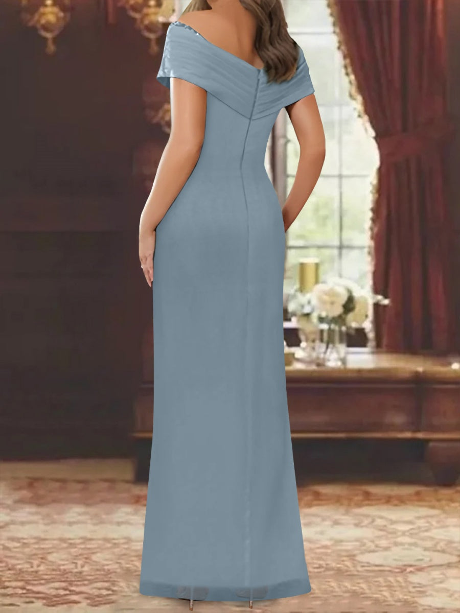 Sheath Column Off The Shoulder Floor Length Mother Of The Bride Dresses With Sequins Beading