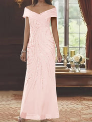 Sheath Column Off The Shoulder Floor Length Mother Of The Bride Dresses With Sequins Beading