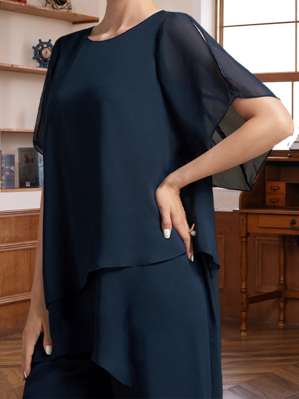 2 Pieces Scoop Half Sleeves Ankle Length Mother Of The Bride Groom Pantsuits