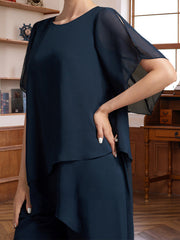 2 Pieces Scoop Half Sleeves Ankle Length Mother Of The Bride Groom Pantsuits