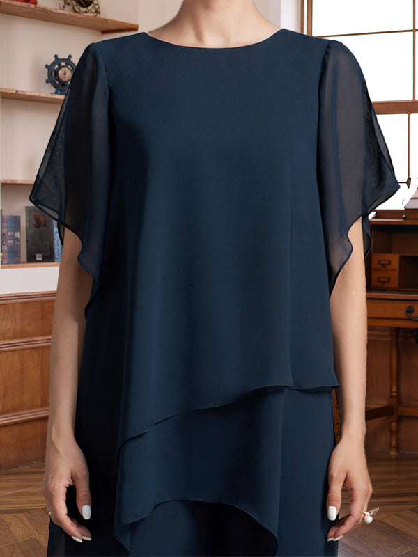 2 Pieces Scoop Half Sleeves Ankle Length Mother Of The Bride Groom Pantsuits