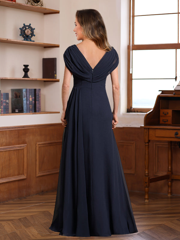 A Line Princess V Neck Ruched Floor Length Pleated Mother Of The Bride Groom Dresses With Jewel Appliques Sequins