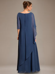 A Line Princess Scoop Cape Sleeves Floor Length Pleated Mother Of The Bride Dress With Beads Ruffles