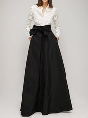 A Line Princess Shirt Collar Long Sleeves Floor Length Mother Of The Bride Dresses With Bow