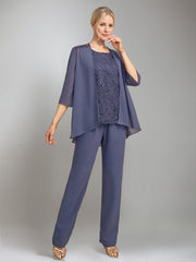 3 Pieces Scoop Sleeveless Floor Length Mother Of The Bride Pantsuits With Jacket