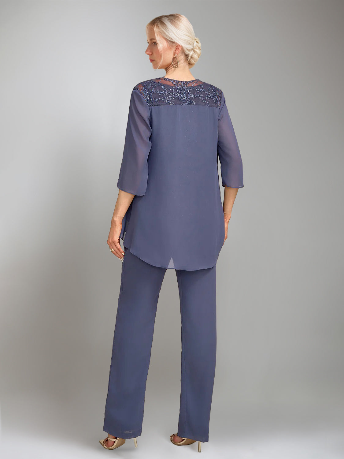 3 Pieces Scoop Sleeveless Floor Length Mother Of The Bride Pantsuits With Jacket