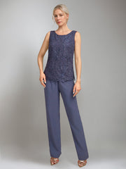 3 Pieces Scoop Sleeveless Floor Length Mother Of The Bride Pantsuits With Jacket
