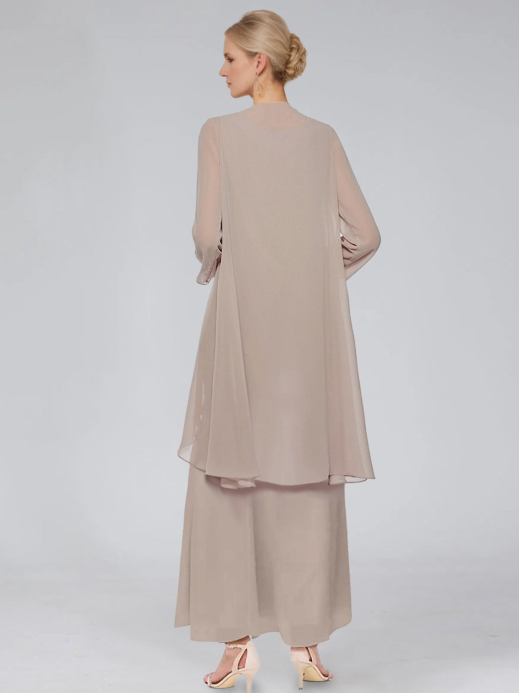 Sheath Column Tiered Scoop Sleeveless Ankle Length Mother Of The Bride Dresses With Jacket Ruffles