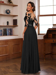 A Line Princess Jewel Neck 3 4 Sleeves Floor Length Pleated Mother Of The Bride Dresses With Ruffles Appliques Sash