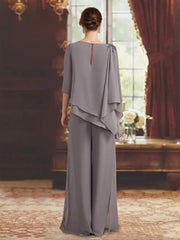 2 Pieces Scoop 3 4 Sleeves Floor Length Mother Of The Bride Pantsuits With Jewel Appliques