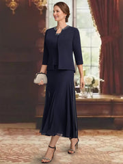3 Pieces A Line Princess Scoop Sleeveless Tea Length Pleated Mother Of The Bride Dresses With Sequins Beads