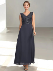 2 Pieces A Line Princess V Neck Sleeveless Ankle Length Mother Of The Bride Dresses With Appliques Sequins Jacket